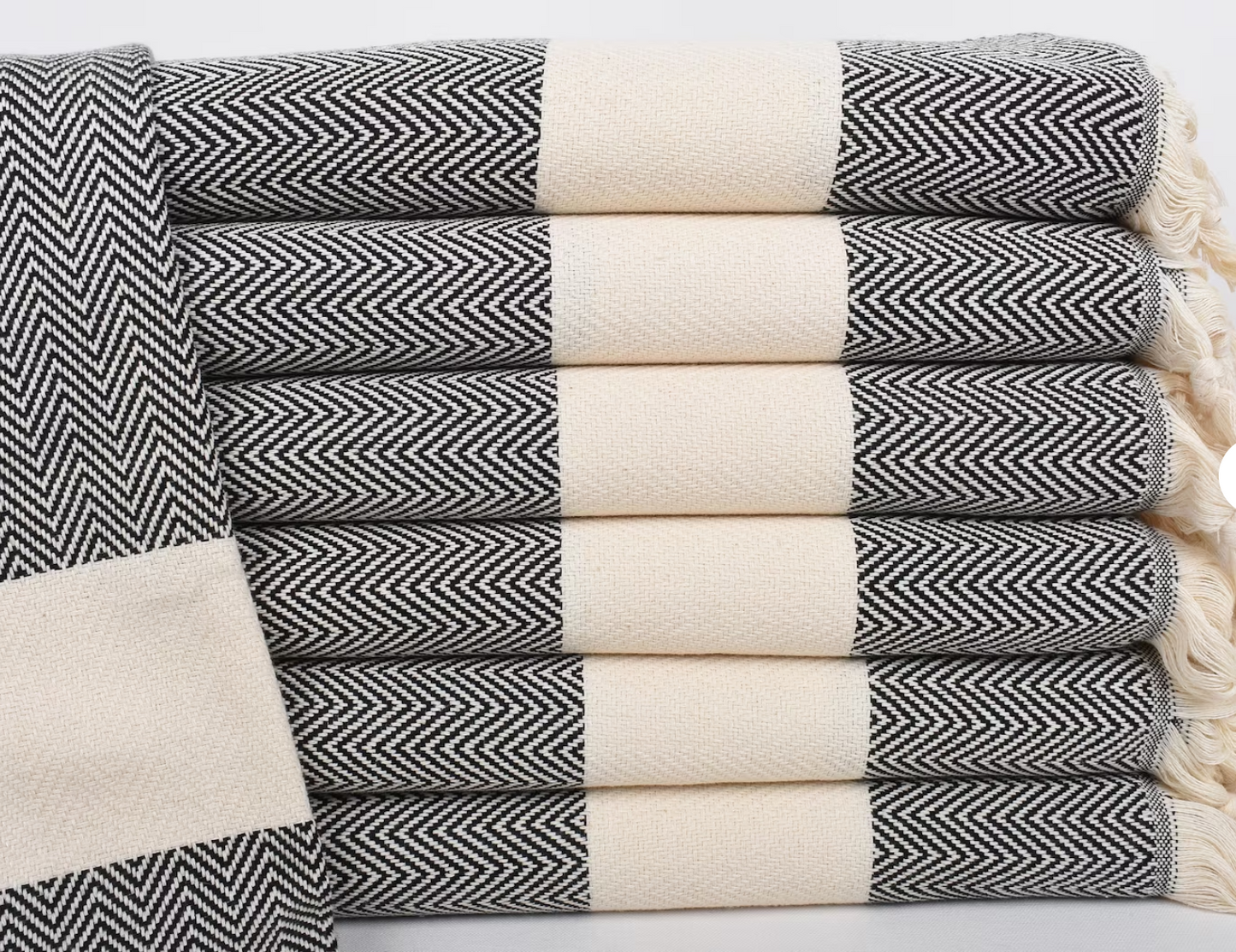 Black Herringbone Turkish Hand Towel