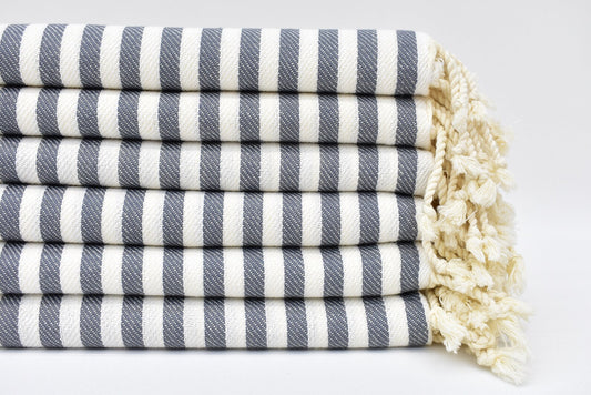 Dark Gray Striped Turkish Hand Towel