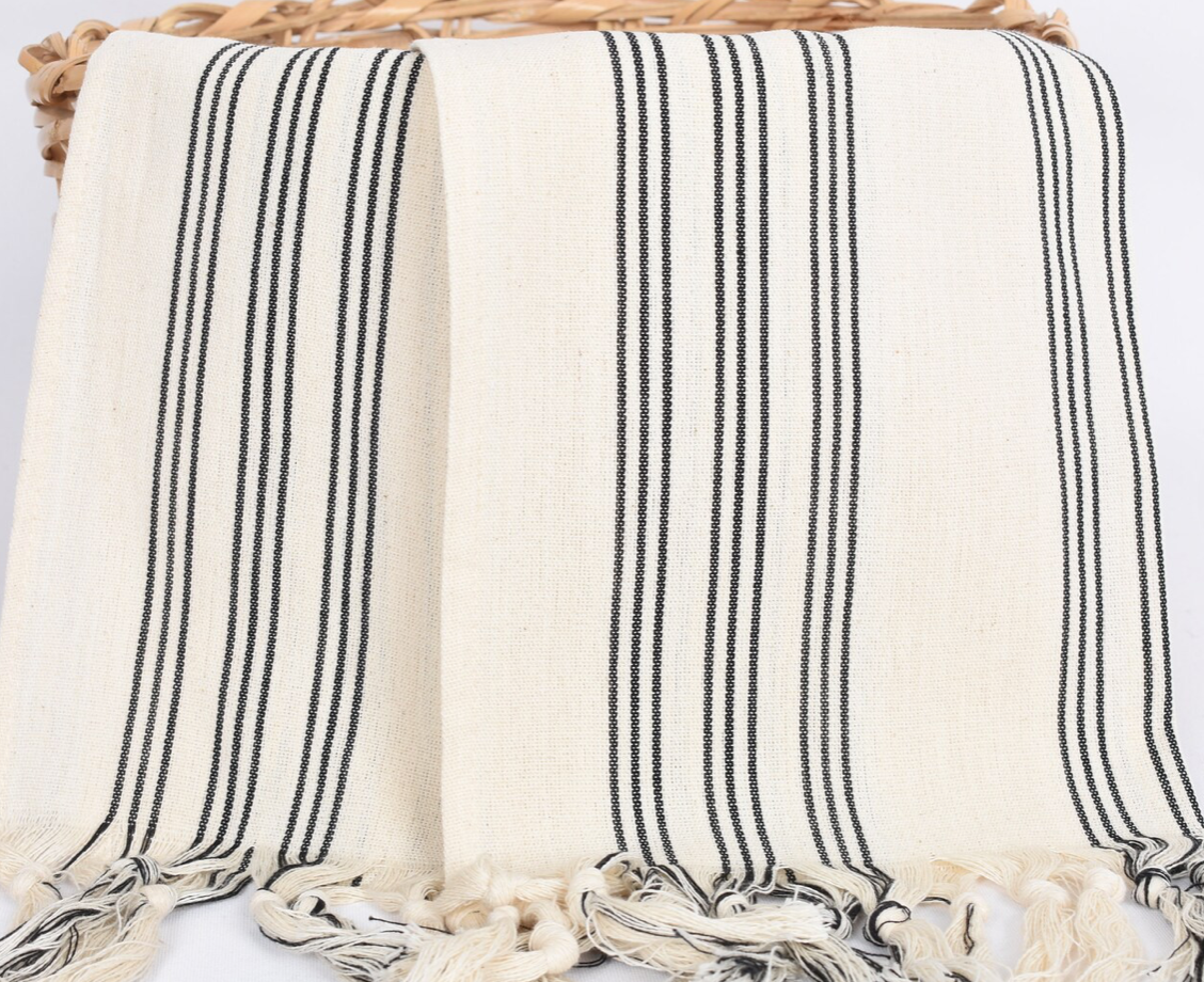 Black & Cream Striped Turkish Tea Towel