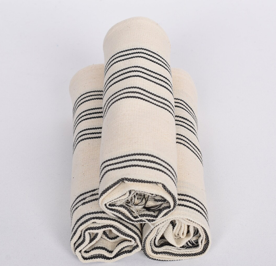 Black & Cream Striped Turkish Tea Towel