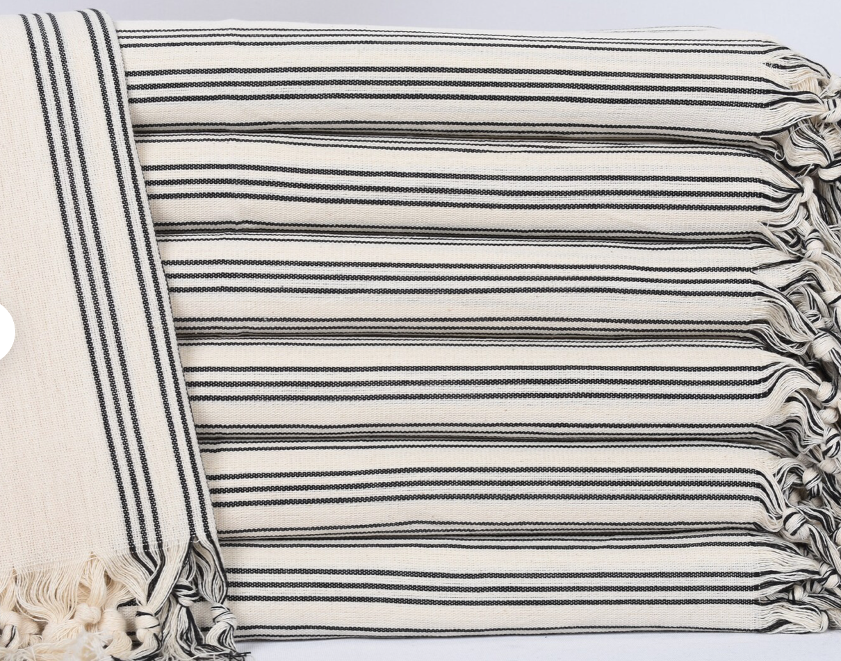 Black & Cream Striped Turkish Tea Towel