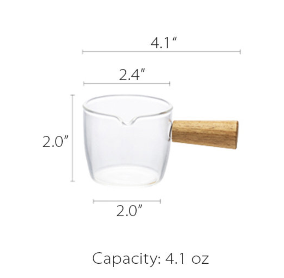 Single Spout Glass Milk/Espresso Pot with Wood Handle