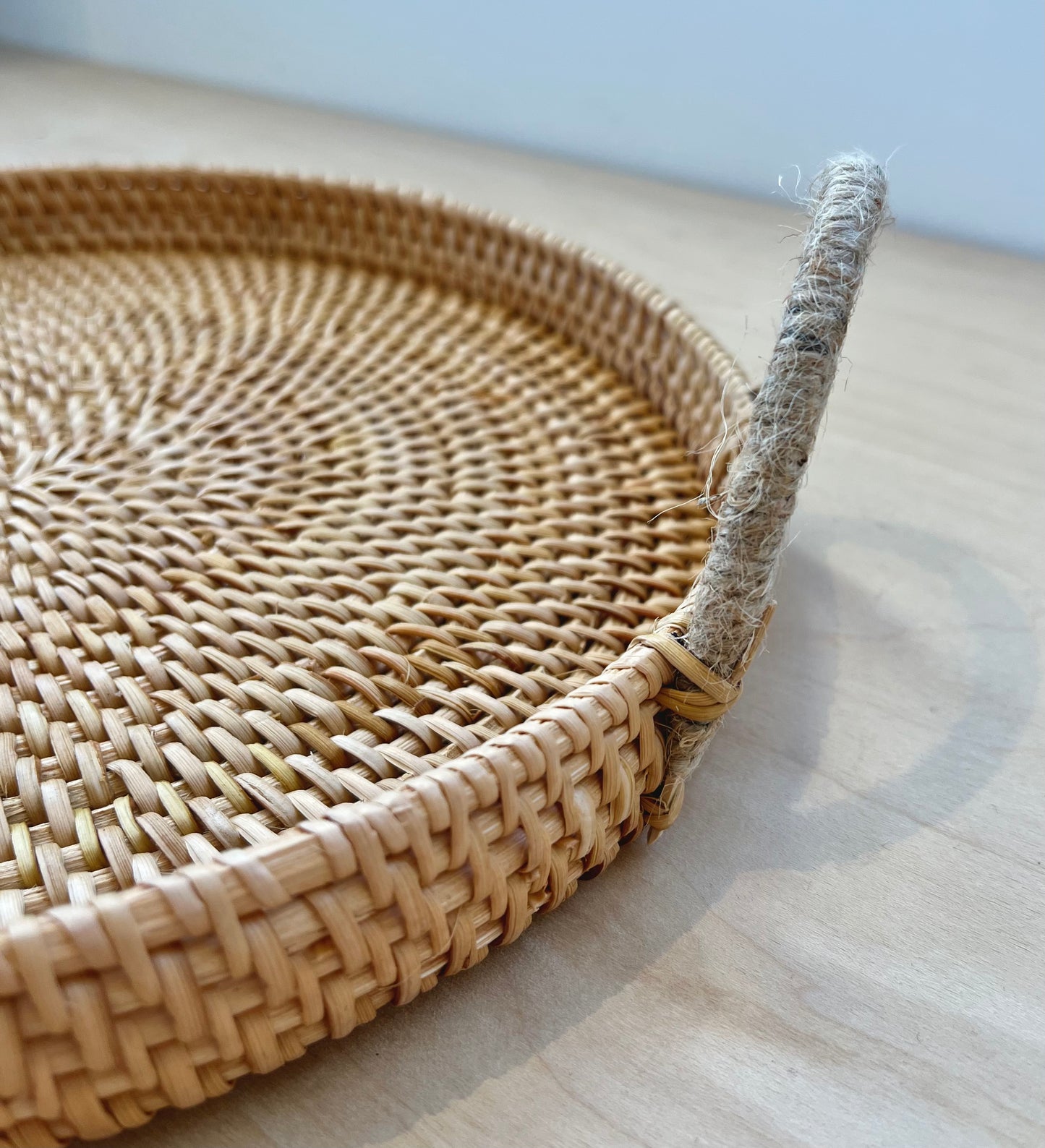 Woven Rattan Tray with Rope Handles
