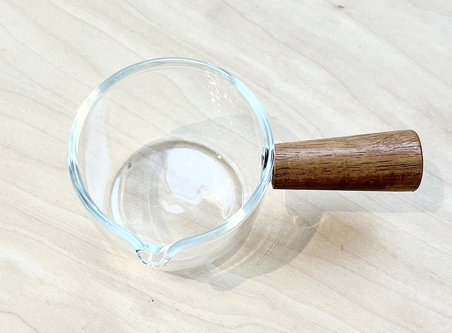 Single Spout Glass Milk/Espresso Pot with Wood Handle