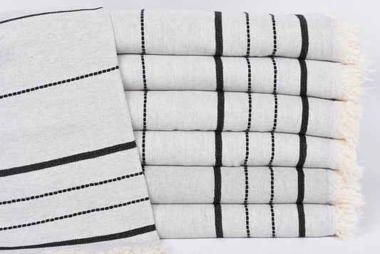 Light Grey & Black Stripe Turkish Tea Towel